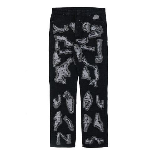 Firmranch Letter Embroidery Street Broken Hole Pant
