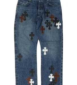 Chrome Hearts Cross Patched Jeans Red Black Crosses