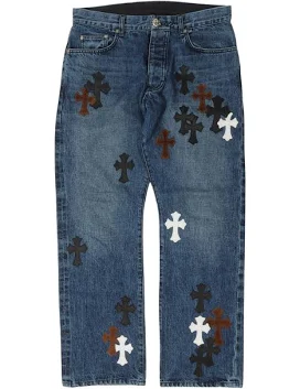 Chrome Hearts Cross Patched Jeans Red Black Crosses